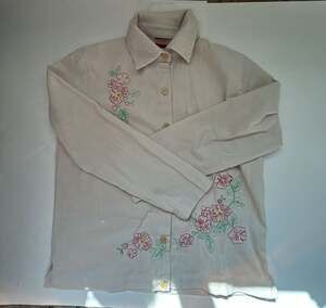 Tudor Court by Haband Button-Down Shirt Size M Cream Floral Embroidered